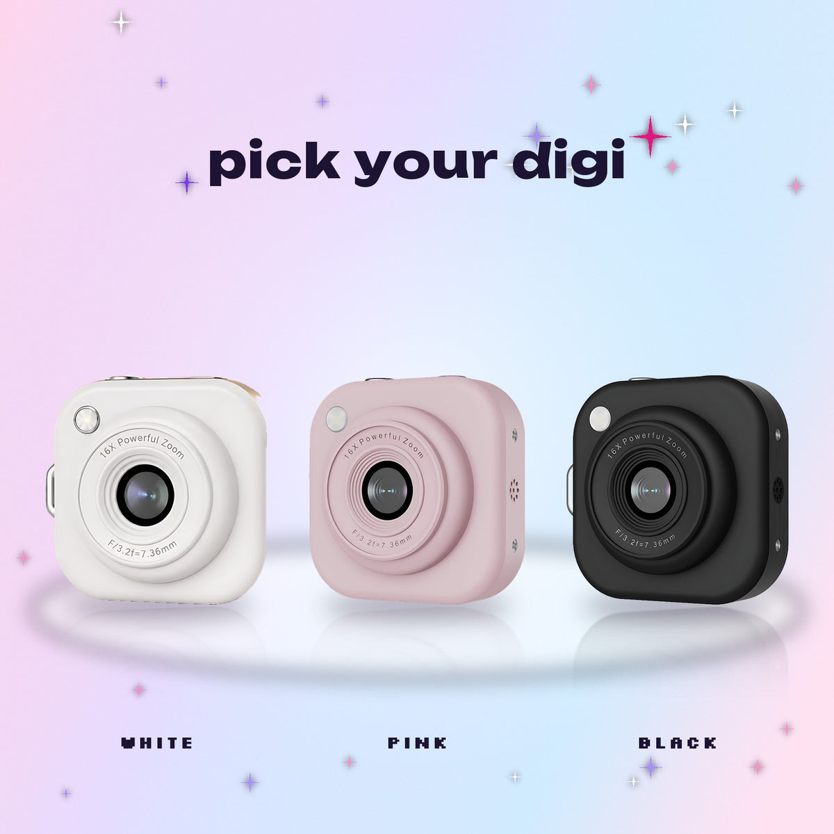 The three Lola Digi colours side by side: White, Pink and Black