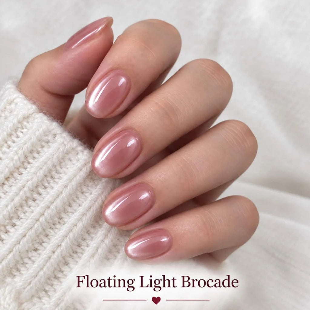 Floating Light Brocade shade: sheer pink pearl shimmer gel nails